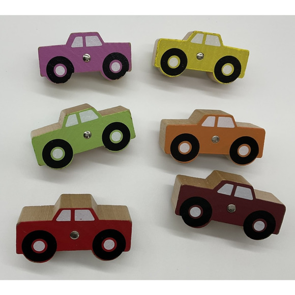 Set of 6 Wooden Truck Pulls Kids Nursery Puzzle Pieces - Picture 3 of 4
